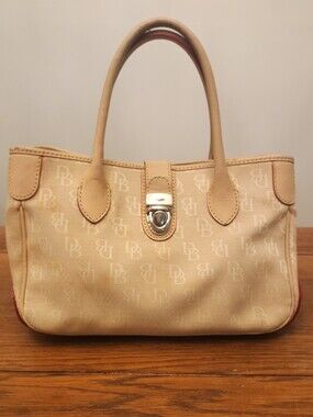 Dooney & Bourke Beige Logo Tote with Turn-Lock Accent